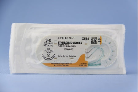 J & J Healthcare Systems  X588H Nonabsorbable Suture with Needle Ethibond Polyester BB 3/8 Circle Taper Point Needle Size 3 - 0 Braided