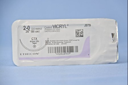 J & J Healthcare Systems  J979H Absorbable Suture with Needle Coated Vicryl Polyglactin 910 CTX 1/2 Circle Taper Point Needle Size 2 - 0 Braided