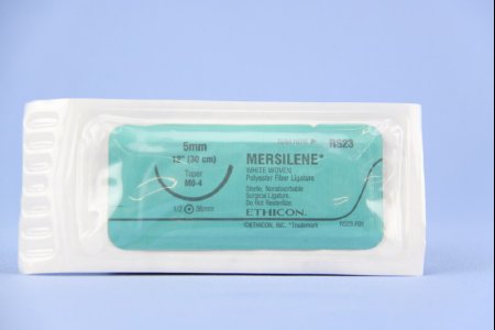 J & J Healthcare Systems  RS23 Nonabsorbable Suture with Needle Mersilene Polyester MO-4 1/2 Circle Taper Point Needle Size 5 - 0 Braided