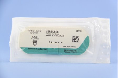 J & J Healthcare Systems  R750G Nonabsorbable Suture with Needle Mersilene Polyester TG160-4 1/2 Circle Spatula Needle Size 11 - 0 Braided