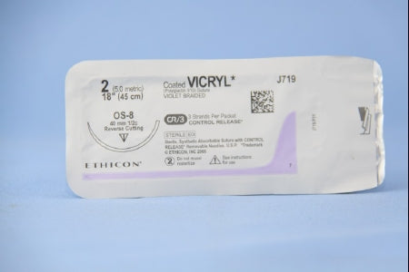 J & J Healthcare Systems  J719T Absorbable Suture with Needle Coated Vicryl Polyglactin 910 OS-9 1/2 Circle Reverse Cutting Needle Size 2 Braided