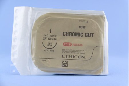 J & J Healthcare Systems  CC38G Absorbable Suture with Needle Chromic Gut MO-4 1/2 Circle Taper Point Needle Size 1