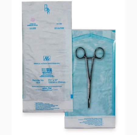 Medical Action Industries  530 Sterilization Pouch View Pack Ethylene Oxide (EO) Gas / Steam 5-1/4 X 14 Inch Transparent / White Self Seal Paper / Film