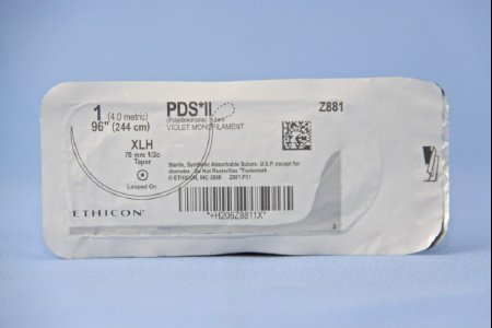 J & J Healthcare Systems  Z881G Absorbable Suture with Needle PDS II Polydioxanone XLH 1/2 Circle Taper Point Needle Size 1 Monofilament