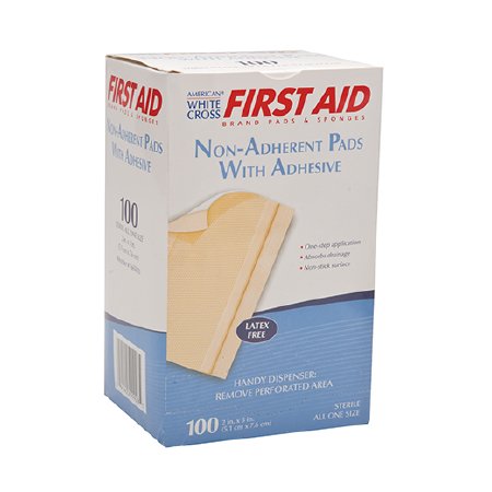 Dukal  7665033 Adhesive Dressing American White Cross First Aid 2 X 3 Inch Polyester / Rayon / Film Rectangle Tan Sterile