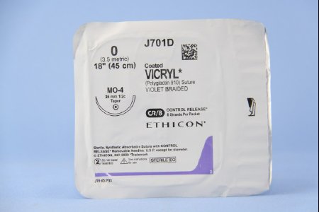 J & J Healthcare Systems  J701D Absorbable Suture with Needle Coated Vicryl Polyglactin 910 MO-4 1/2 Circle Taper Point Needle Size 0 Braided