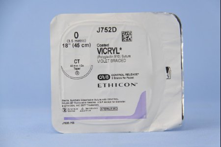 J & J Healthcare Systems  J752D Absorbable Suture with Needle Coated Vicryl Polyglactin 910 CT 1/2 Circle Taper Point Needle Size 0 Braided