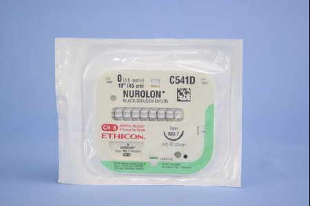 J & J Healthcare Systems  C541D Nonabsorbable Suture with Needle Nurolon Nylon MO-7 1/2 Circle Taper Point Needle Size 0 Braided