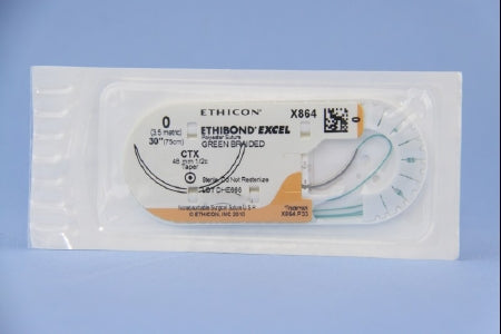 J & J Healthcare Systems  X864H Nonabsorbable Suture with Needle Ethibond Polyester CTX 1/2 Circle Taper Point Needle Size 0 Braided