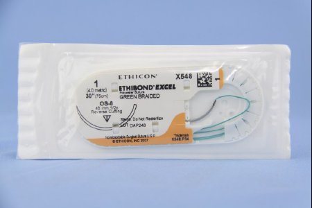 J & J Healthcare Systems  X548H Nonabsorbable Suture with Needle Ethibond Polyester OS-8 1/2 Circle Reverse Cutting Needle Size 1 Braided