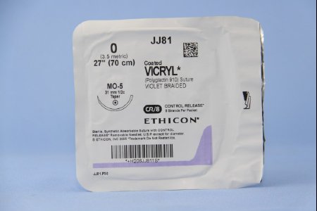 J & J Healthcare Systems  JJ81G Absorbable Suture with Needle Coated Vicryl Polyglactin 910 MO-5 1/2 Circle Taper Point Needle Size 0 Braided