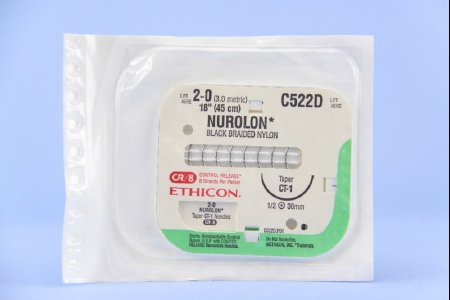 J & J Healthcare Systems  C522D Nonabsorbable Suture with Needle Nurolon Nylon CT-1 1/2 Circle Taper Point Needle Size 2 - 0 Braided