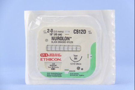 J & J Healthcare Systems  C512D Nonabsorbable Suture with Needle Nurolon Nylon SH 1/2 Circle Taper Point Needle Size 2 - 0 Braided