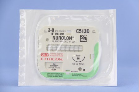 J & J Healthcare Systems  C513D Nonabsorbable Suture with Needle Nurolon Nylon SH 1/2 Circle Taper Point Needle Size 3 - 0 Braided