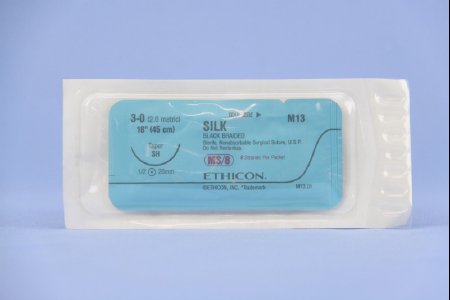 J & J Healthcare Systems  M13T Nonabsorbable Suture with Needle Perma-Hand Silk SH 1/2 Circle Taper Point Needle Size 3 - 0 Braided