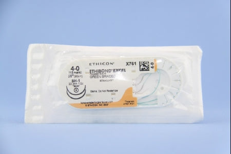 J & J Healthcare Systems  X761H Nonabsorbable Suture with Needle Ethibond Polyester SH-1 1/2 Circle Taper Point Needle Size 4 - 0 Braided