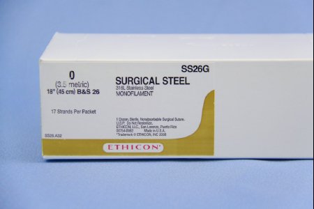 J & J Healthcare Systems  SS26G Nonabsorbable Suture without Needle SUTUPAK Stainless Steel Size 0