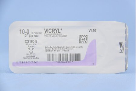 J & J Healthcare Systems  V450G Absorbable Suture with Needle Coated Vicryl Polyglactin 910 CS160-8 1/2 Circle Opthalmic Spatula Needle Size 10 - 0 Braided