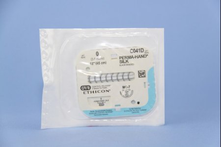 J & J Healthcare Systems  C041D Nonabsorbable Suture with Needle Perma-Hand Silk MO-7 1/2 Circle Taper Point Needle Size 0 Braided