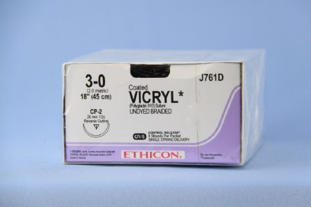 J & J Healthcare Systems  J761D Absorbable Suture with Needle Coated Vicryl Polyglactin 910 CP-2 1/2 Circle Reverse Cutting Needle Size 3 - 0 Braided