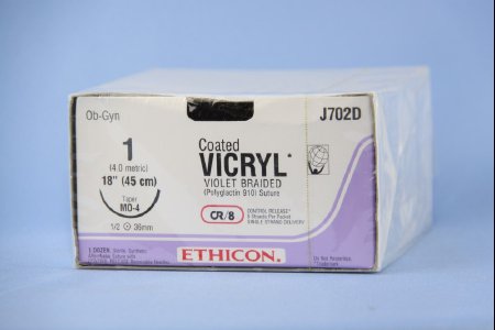 J & J Healthcare Systems  J702D Absorbable Suture with Needle Coated Vicryl Polyglactin 910 MO-4 1/2 Circle Taper Point Needle Size 1 Braided