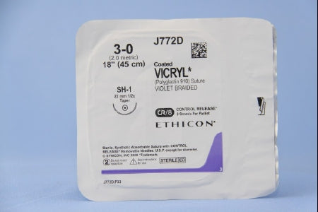 J & J Healthcare Systems  J772D Absorbable Suture with Needle Coated Vicryl Polyglactin 910 SH-1 1/2 Circle Taper Point Needle Size 3 - 0 Braided