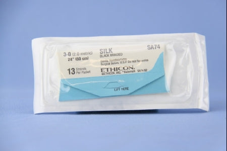 J & J Healthcare Systems  SA74H Nonabsorbable Suture without Needle Perma - Hand SUTUPAK Silk Braided Size 3-0