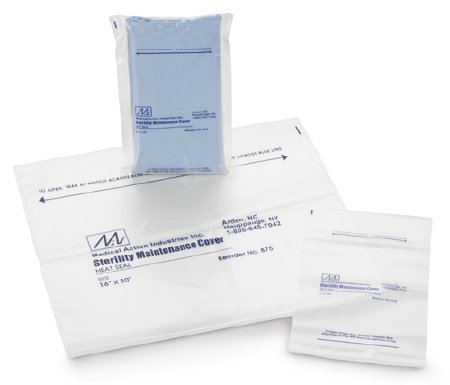 Medegen Medical Products LLC  820 Sterility Maintenance Cover 10 X 15 Inch, 2.25 mil, Clear / Blue, LLDPE Film, Flat Pack, Heat Seal Adhesive Strip