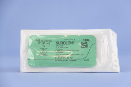 J & J Healthcare Systems  N104T Nonabsorbable Suture with Needle Nurolon Nylon TF 1/2 Circle Taper Point Needle Size 4 - 0 Braided