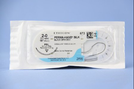 J & J Healthcare Systems  673H Nonabsorbable Suture with Needle Perma-Hand Silk PSL 3/8 Circle Precision Reverse Cutting Needle Size 2 - 0 Braided