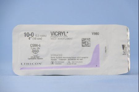 J & J Healthcare Systems  V980G Absorbable Suture with Needle Coated Vicryl Polyglactin 910 CS90-6 1/4 Circle Opthalmic Spatula Needle Size 10 - 0 Braided