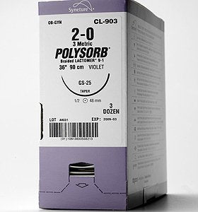 Covidien  CL-824 Absorbable Suture with Needle Polysorb Polyester GS -26 1/2 Circle Taper Point Needle Size 1 Braided