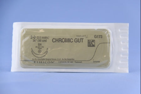 J & J Healthcare Systems  G173H Absorbable Suture with Needle Chromic Gut SH 1/2 Circle Taper Point Needle Size 2 - 0