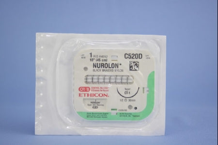 J & J Healthcare Systems  C520D Nonabsorbable Suture with Needle Nurolon Nylon CT-1 1/2 Circle Taper Point Needle Size 1 Braided