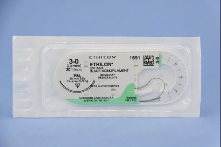 J & J Healthcare Systems  1691H Nonabsorbable Suture with Needle Ethilon Nylon PSL 3/8 Circle Reverse Cutting Needle Size 3 - 0 Monofilament