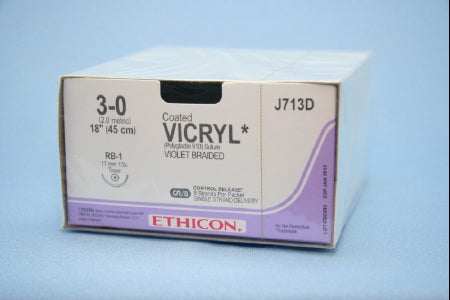 J & J Healthcare Systems  J713D Absorbable Suture with Needle Coated Vicryl Polyglactin 910 RB-1 1/2 Circle Taper Point Needle Size 3 - 0 Braided