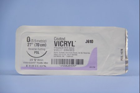 J & J Healthcare Systems  J610H Absorbable Suture with Needle Coated Vicryl Polyglactin 910 PSL 3/8 Circle Reverse Cutting Needle Size 0 Braided