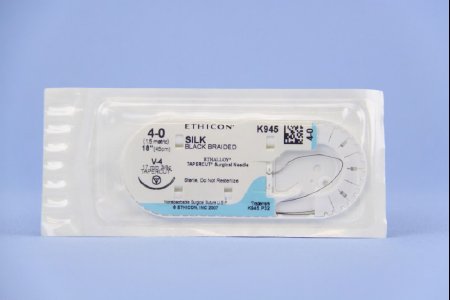 J & J Healthcare Systems  K945G Nonabsorbable Suture with Needle Perma-Hand Silk V-4 3/8 Circle Taper Cutting Needle Size 4 - 0 Braided