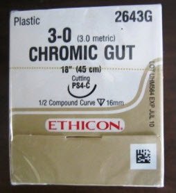 J & J Healthcare Systems  2643G Absorbable Suture with Needle Chromic Gut PS-4C 1/2 Circle - Compound Curve Precision Reverse Cutting Needle Size 3 - 0