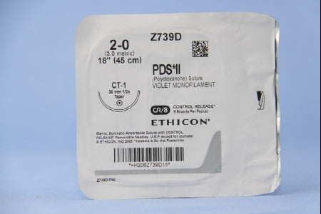 J & J Healthcare Systems  Z739D Absorbable Suture with Needle PDS II Polydioxanone CT-1 1/2 Circle Taper Point Needle Size 2 - 0 Monofilament