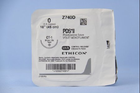 J & J Healthcare Systems  Z740D Absorbable Suture with Needle PDS II Polydioxanone CT-1 1/2 Circle Taper Point Needle Size 0 Monofilament