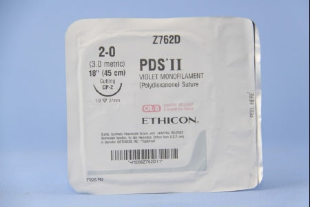 J & J Healthcare Systems  Z762D Absorbable Suture with Needle PDS II Polydioxanone CP-2 1/2 Circle Reverse Cutting Needle Size 2 - 0 Monofilament