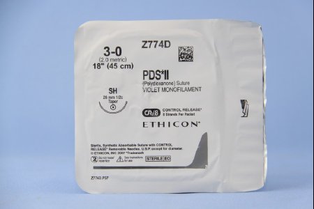 J & J Healthcare Systems  Z774D Absorbable Suture with Needle PDS II Polydioxanone SH 1/2 Circle Taper Point Needle Size 3 - 0 Monofilament