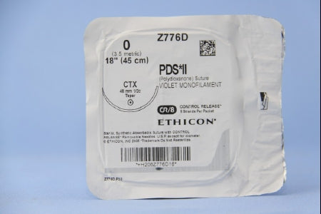 J & J Healthcare Systems  Z776D Absorbable Suture with Needle PDS II Polydioxanone CTX 1/2 Circle Taper Point Needle Size 0 Monofilament