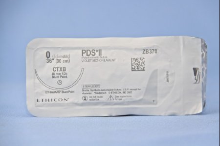 J & J Healthcare Systems  ZB370 Absorbable Suture with Needle PDS II Polydioxanone CTX-B 1/2 Circle Blunt Point Needle Size 0 Monofilament