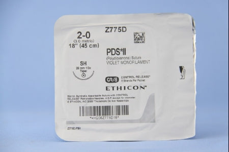 J & J Healthcare Systems  Z775D Absorbable Suture with Needle PDS II Polydioxanone SH 1/2 Circle Taper Point Needle Size 2 - 0 Monofilament