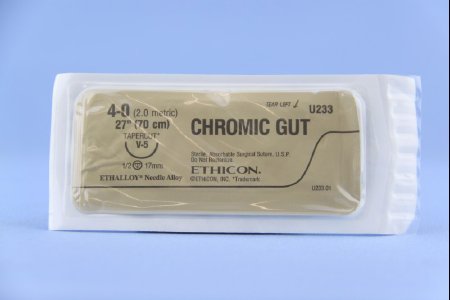 J & J Healthcare Systems  U233H Absorbable Suture with Needle Chromic Gut V-5 1/2 Circle Taper Cutting Needle Size 4 - 0