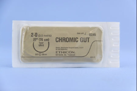 J & J Healthcare Systems  U245H Absorbable Suture with Needle Chromic Gut UR-5 5/8 Circle Taper Point Needle Size 2 - 0