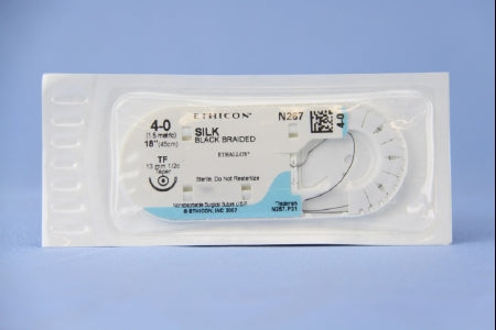 J & J Healthcare Systems  N267H Nonabsorbable Suture with Needle Perma-Hand Silk TF 1/2 Circle Taper Point Needle Size 4 - 0 Braided