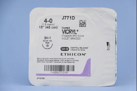 J & J Healthcare Systems  J771D Absorbable Suture with Needle Coated Vicryl Polyglactin 910 SH-1 1/2 Circle Taper Point Needle Size 4 - 0 Braided